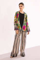 2-Pc Raw-Silk Printed  Jacket with Trouser CPM-3-229